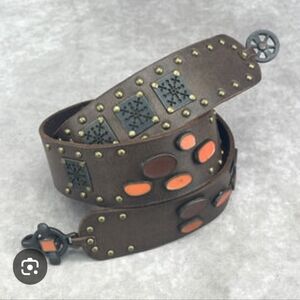 Stylish Brown and Orange Womens Belt with Studs